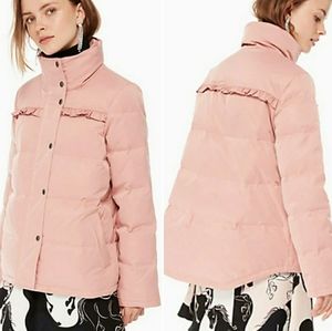 KATE SPADE faded peony ruffle yoke down filled winter puffer jacket size L